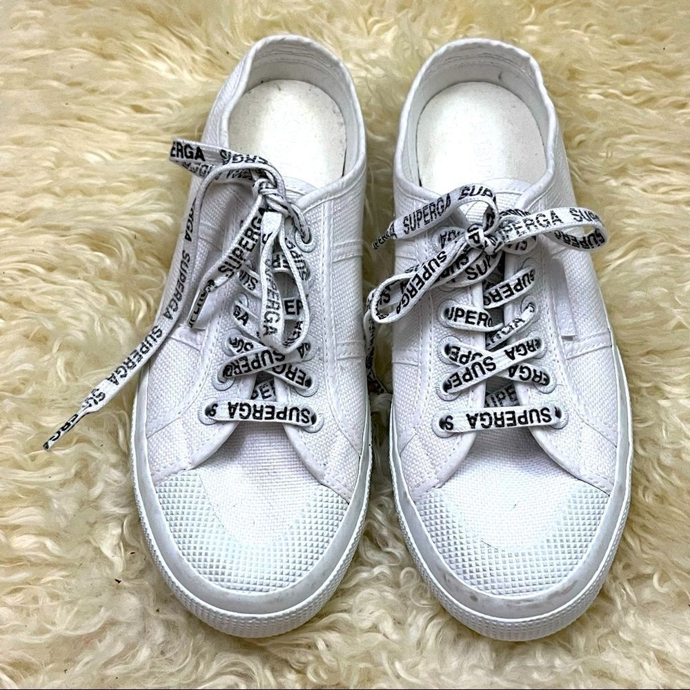 Superga White Slip On Backless Sneakers Logo Laces 39/7